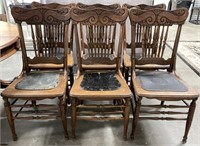 Pressed Back Dining Chairs w/ Tooled Leather Seats