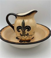 Fleur de lis pitcher bowl set