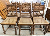Carved Wood Dining Chairs with Cane Seats