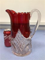 Heavy Red & Crystal Water Pitcher