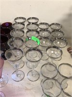 LOT OF PLATINUM RIMMED GLASSWARE
