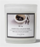 New 5.5oz Glass Jar Charcoal-Black Teak Candle