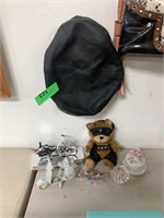 LOT OF MISC DECOR & LEATHER HAT