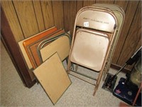 6 FOLDING CHAIRS, SERVING TRAYS STANDS