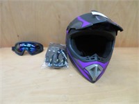 VIRTUE DOT HELMET SIZE LARGE PURPLE W GLOVES GOGGL