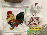 METAL ROOSTER RISE & SHINE SIGN / ROOSTER TOWEL