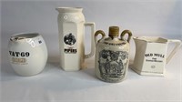 4 WHISKY WATER JUGS INCLUDES 100 PIPERS,