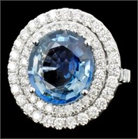 18K Gold 6.74ct Sapphire & 1.31ct Diamond Ring