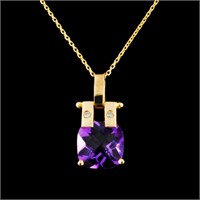 14K Gold 2.43ct Amethyst & 0.03ctw Diamond Pendant