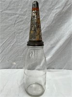 Genuine quart oil bottle & shell tin top