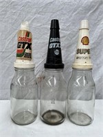 3 x genuine litre oil bottles & plastic tops