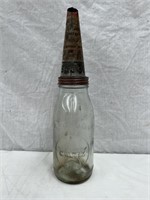 Genuine embossed Caltex quart oil bottle & tin top