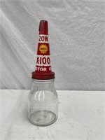 Shell X-100 tin top, cap & genuine pint oil bottle