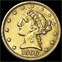 1906-S $5 Gold Half Eagle UNCIRCULATED