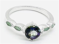 925 Sterling Silver Mystic Topaz & Emerald Ring
