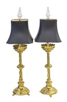 Monumental Brass Neoclassical Candlestick Lamps