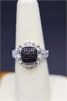 Sterling genuine black diamond ring