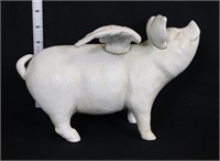 White cast iron flying pig bank