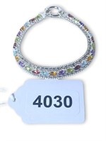 Multi-colored Gem Stone Sterling Silver Bracelet