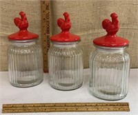 3 cute storage jars w/ roosters