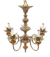 Varigated Metal and Amber 5 Arm Chandelier