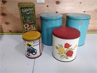 Qty 6 Vintage Tins Incl 1970s Pasta, Saturday