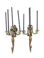 French Bronze Winged Figural Sconces