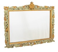 Carved Teal and Gold Acanthus Leaf Mirror