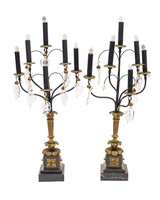 Neoclassical Marble Bronze Candelabra Table Lamps