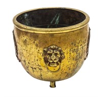 Antique Brass Lion Head Planter with Ring Handles