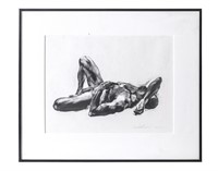 M Farwell Nude Male Charcoal Drawing