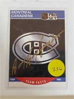 Boom Boom Geoffrion autographed hockey card