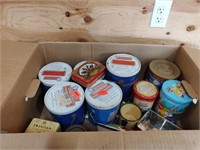 Box of Old Tins Including Schneiders, Cocoa,