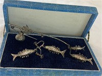 950 Silver Flexi Fish Set -Marked