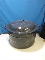 Blue granite ware canning pan with lid and insert