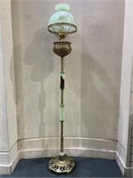 Cast metal floor lamp with jade stone accents and