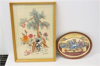 Oriental Art Framed & Tin Tray
