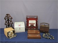 8 PC. LOT PAINTED MAGAZINE STAND, BREAD BOX, ETC: