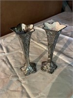 2 Silvertone Victorian Bud Vases