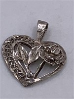 STERLING SILVER HEART WITH ROSE PENDANT