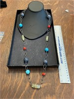 40" Sterling Silver Coral and Lapis Necklace