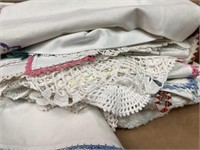 Assorted hand embroidered linens, doilies