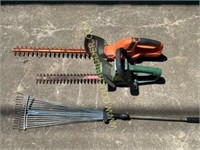 Electric hedge trimmers & retractable lawn rake