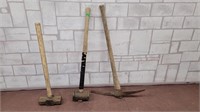 2x Sledge hammers and pick axe