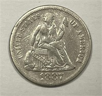 1887 Seated Liberty Silver Dime VG details
