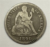 1890 Seated Liberty Silver Dime VG/Fine