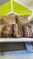 4 Throw Pillows — 2 faux fur are 16”. 2 soft