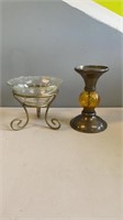 Candle stick and decorative glass bowl with