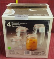 NIB SET OF 4 GLASS PRESERVING CANNING JARS