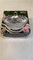 Mikasa Crystal Covered Candy Dish -new in box.